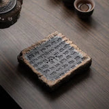 Heart Sutra Tea Tray - Handmade Coarse Pottery Terracotta Drainage Gongfu Tea Tray