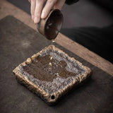 Heart Sutra Tea Tray - Handmade Coarse Pottery Terracotta Drainage Gongfu Tea Tray