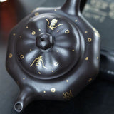 8 Faces Yixing Heini Black Clay Teapot - Handmade 8-Sided Black Mud Pot