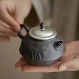 Enlightenment Old Rock Mud Teapot - Handmade Gongfu Cha Silvered Vintage Pot - 120cc