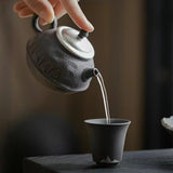 Enlightenment Old Rock Mud Teapot - Handmade Gongfu Cha Silvered Vintage Pot - 120cc
