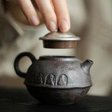 Enlightenment Old Rock Mud Teapot - Handmade Gongfu Cha Silvered Vintage Pot - 120cc