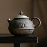 Enlightenment Old Rock Mud Teapot - Handmade Gongfu Cha Silvered Vintage Pot - 120cc