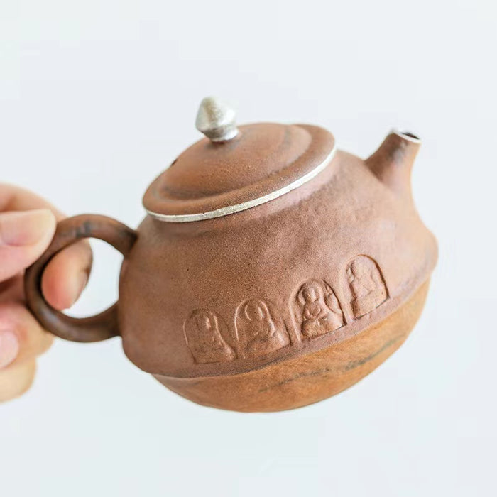 Enlightenment Old Rock Mud Teapot - Handmade Gongfu Cha Silvered Vintage Pot - 120cc