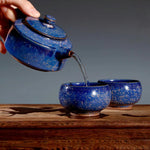 Starry Sky Jun Porcelain Set - Kettle + 2 Cups Gift Box - Fine Porcelain Hand Art Work