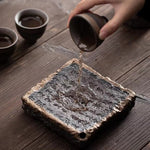 Heart Sutra Tea Tray - Handmade Coarse Pottery Terracotta Drainage Gongfu Tea Tray