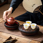 Gong Fu Cha Handmade Woven Bamboo Zen Tea Mini Tray - Tea Ceremony Teapot Holder