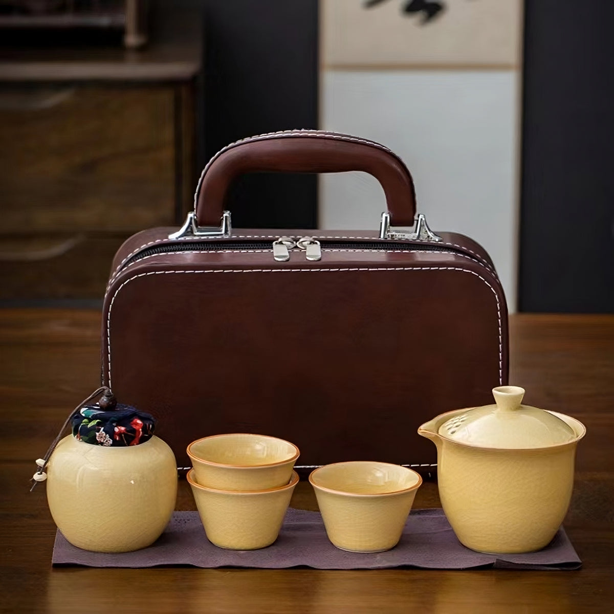Flower Travel Tea Set with Luxury Bag 