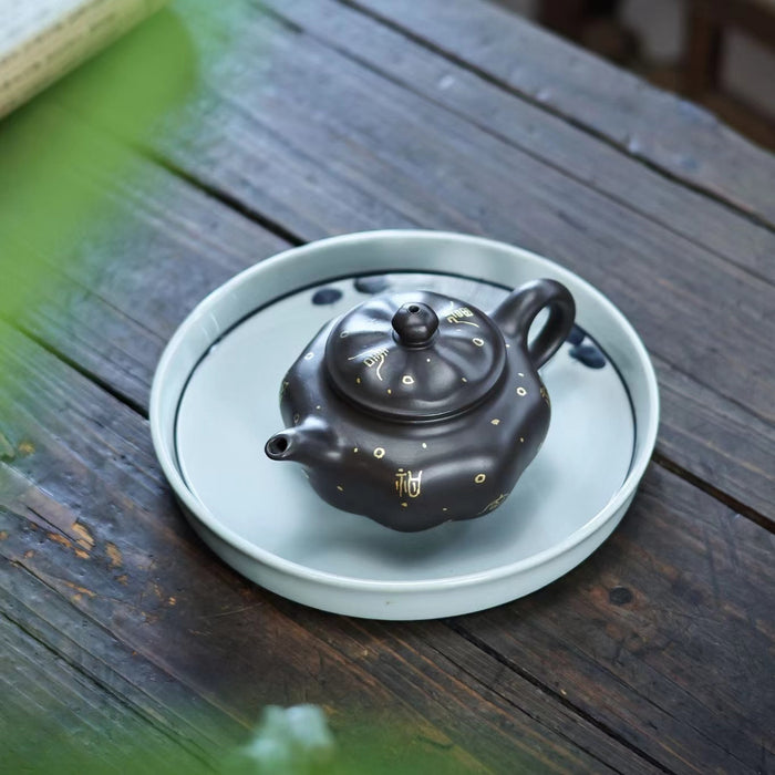 Yixing Tea Pot Beauty Kettle Black Mud Hand Carved