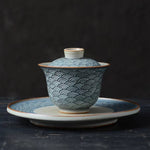 Sea Waves Gaiwan - Jingdezhen Handmade Qinghua Porcelain