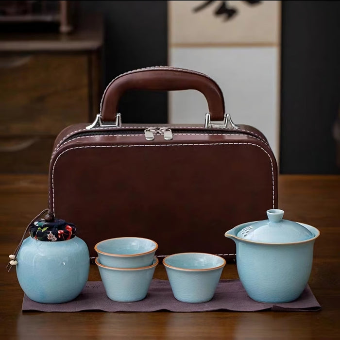Ceramic Travel Tea Set Portable Small Set Cute Tea Pot With 3 